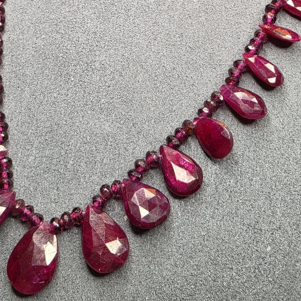 Ruby Red Faceted Teardrop Statement Necklace 16